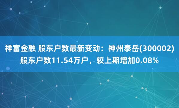 祥富金融 股东户数最新变动：神州泰岳(300002)股东户数11.54万户，较上期增加0.08%