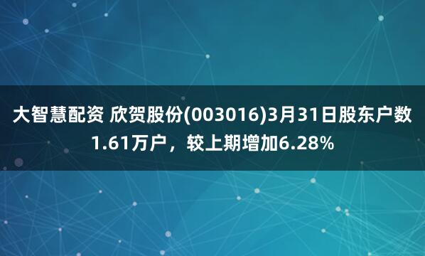 大智慧配资 欣贺股份(003016)3月31日股东户数1.61万户，较上期增加6.28%