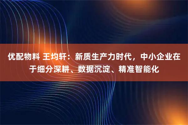 优配物料 王均轩：新质生产力时代，中小企业在于细分深耕、数据沉淀、精准智能化